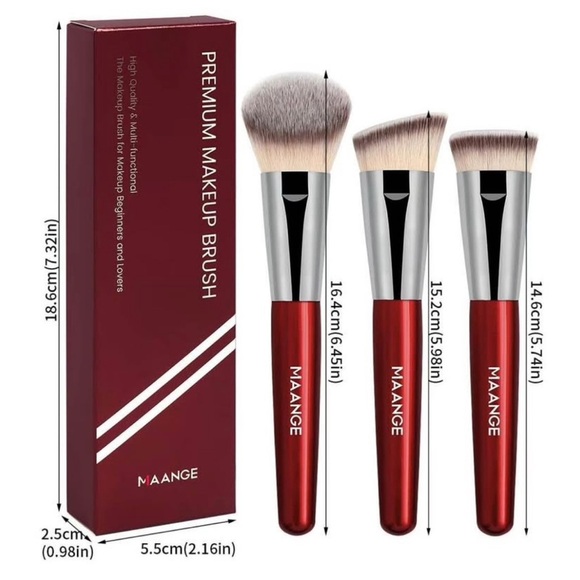 MAANGE 3pc Premium Red Makeup Brush Set - Picture 3 of 8